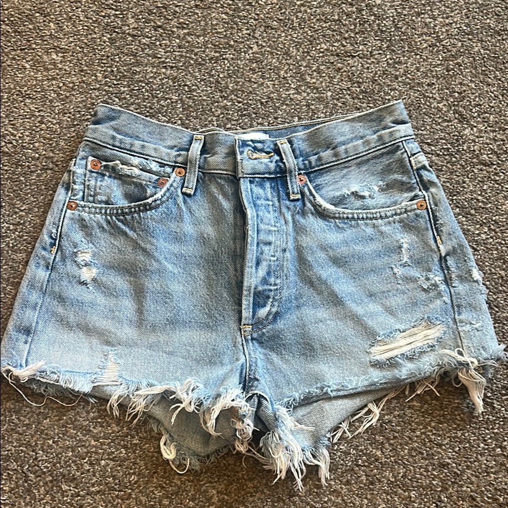 Agolde Blue Jean Shorts High-Waisted Distressed